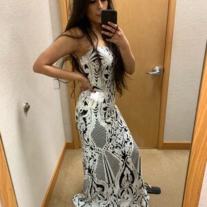 Black and White Strapless Maxi Gown for Prom